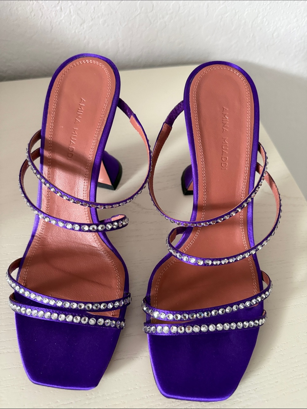 Amina Muaddi Purple Crystal-Strap Mules - Picture 7 of 8